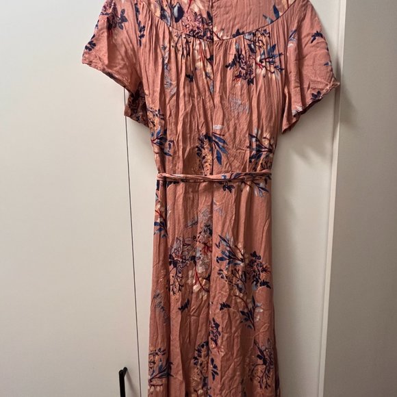Lulu’s Rusty Rose Floral Print Short Flutter Sleeve Wrap Maxi Dress - Picture 2 of 4
